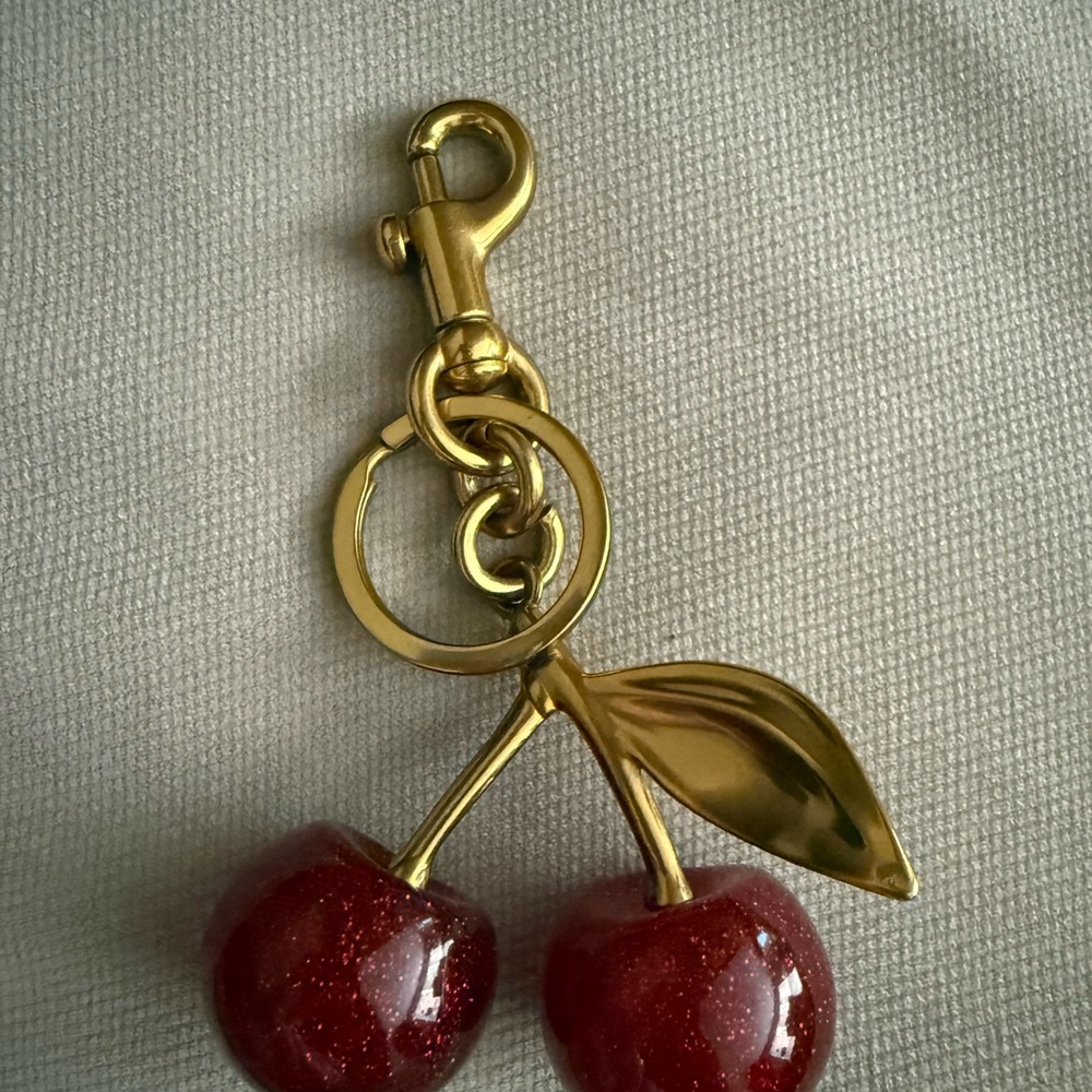Elegant Gold and Red Cherry Keychain